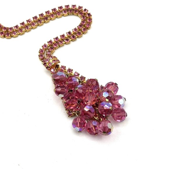 Juliana Delizza Elster Necklace Pink Cha Cha Rhinestone Crystal Cluster Necklace - Picture 3 of 9